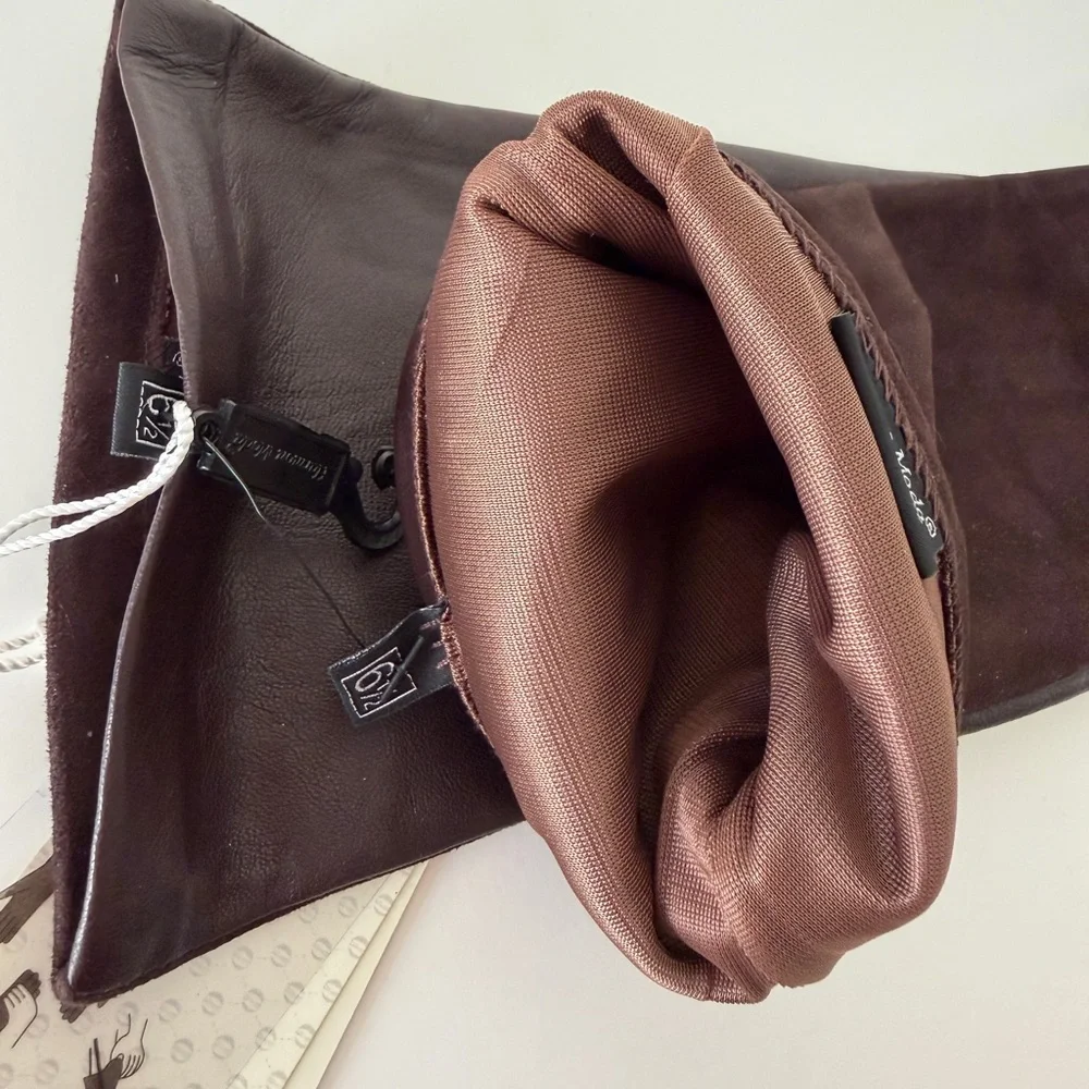 NWT Long Leather & Suede Opera Gloves Brown Premium 6.5